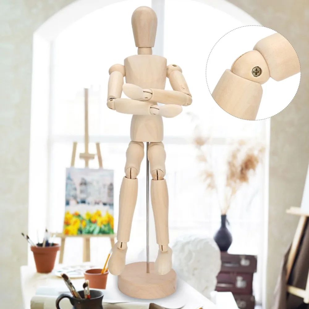 12 Inch Wooden Mannequin Articulated Joints Adjustable Pose Sketch Human Figure Model Smooth Polished Surface Stable Standing
