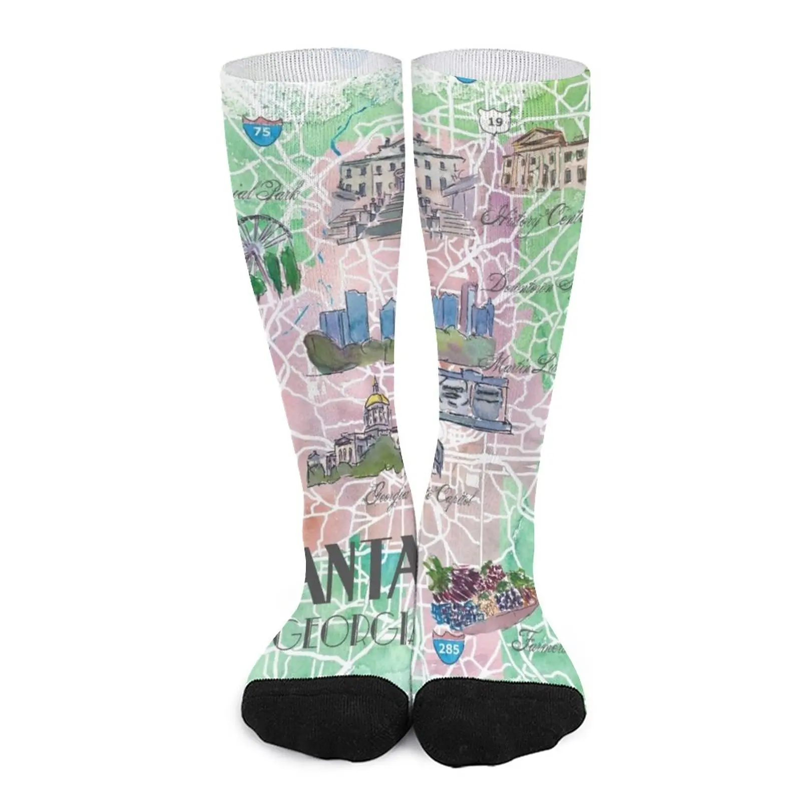 

Atlanta Georgia USA Illustrated Map with Main Roads Landmarks and Highlights Socks Crossfit socks Socks for men set cute socks