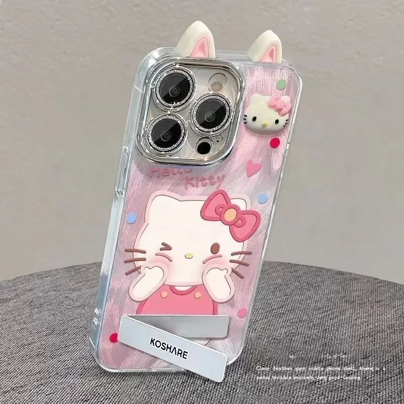 Hello Kitty 50th Anniversaryเคสโทรศัพท์สําหรับApple Iphone 16 15 14 13 12 Pro Maxพร้อมกับที่วางโทรศัพท์และสร้อยข้อมือน่ารัก