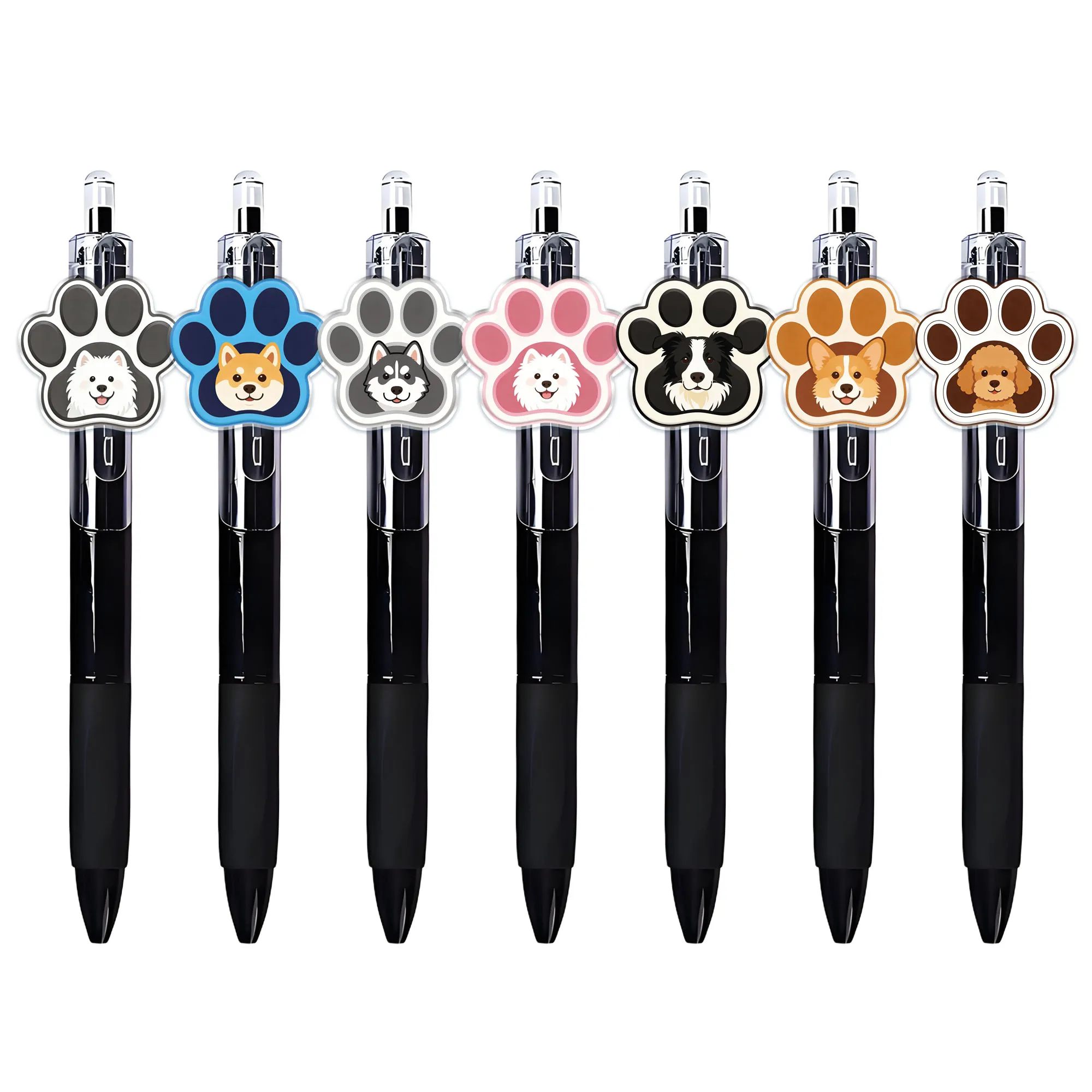 

14pcs dog footprint themed ballpoint pen, multi style pet press creative pen, school season student writing gift pen
