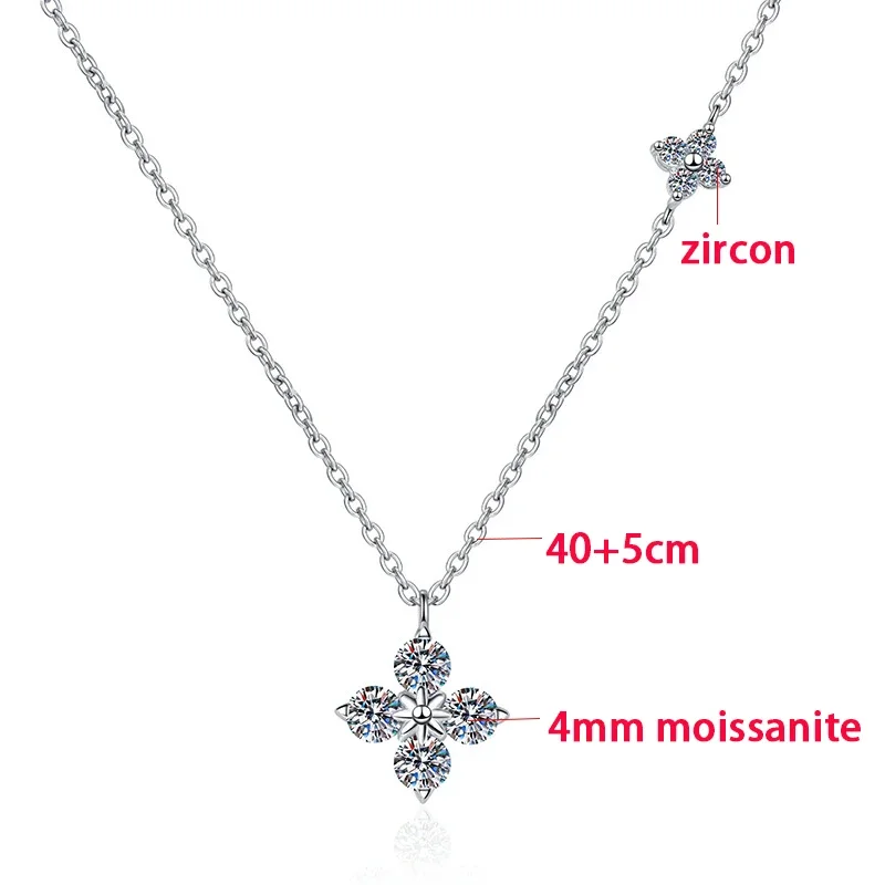 

Fashion 1.2CTTW Moissanite Necklace for Women Clover Simulated Diamond Chain S925 Sterling Silver Fine Jewelry Girl Wedding Gift