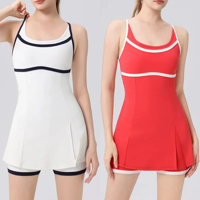 

Women's Tennis Dress with Shorts Quick Dry Activewear Built-in Chest Pad Breathable Badminton Dress Trendy Pickleball Dress
