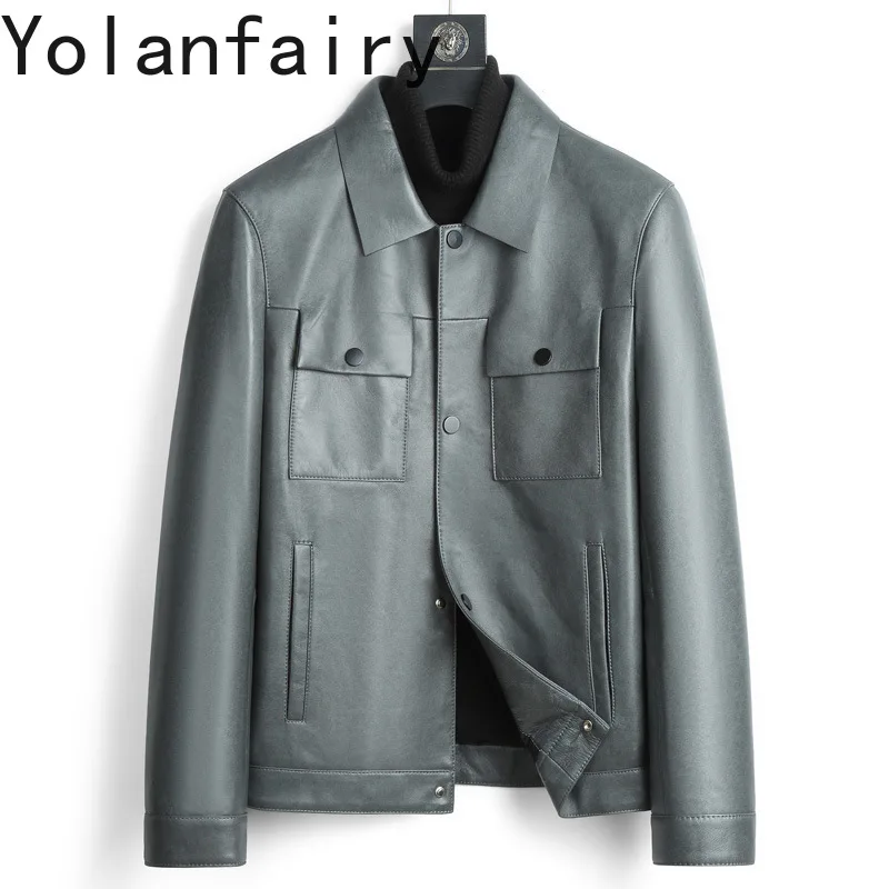 

YOLANFARIY Genuine Leather Jacket Mens Clothing Real Sheepskin Spring Autumn Coats Motorcycle Jackets Short Style Jaqueta Couro