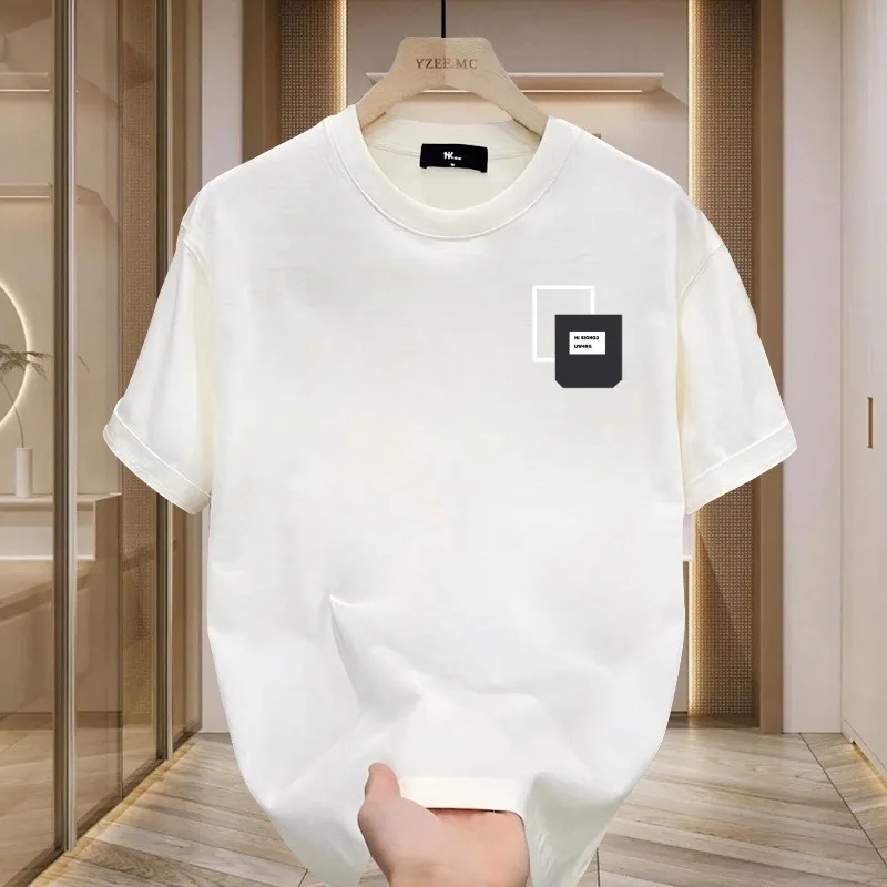 

High-End Men's Cotton T-irt ort Sve round Ne Loose Fit Casual Sle Summer Faion Top Versatile Basic Sle