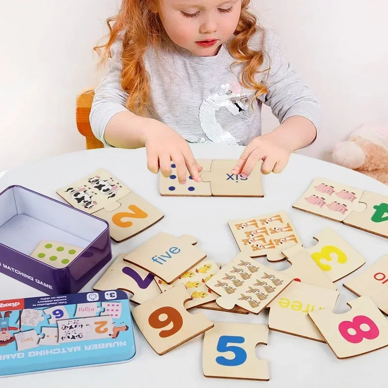 Puzzle en bois avec chiffres assortis, jouets Montessori, éducation précoce, motif numérique, blocs épais, jeu pour bébé, cadeau de festival