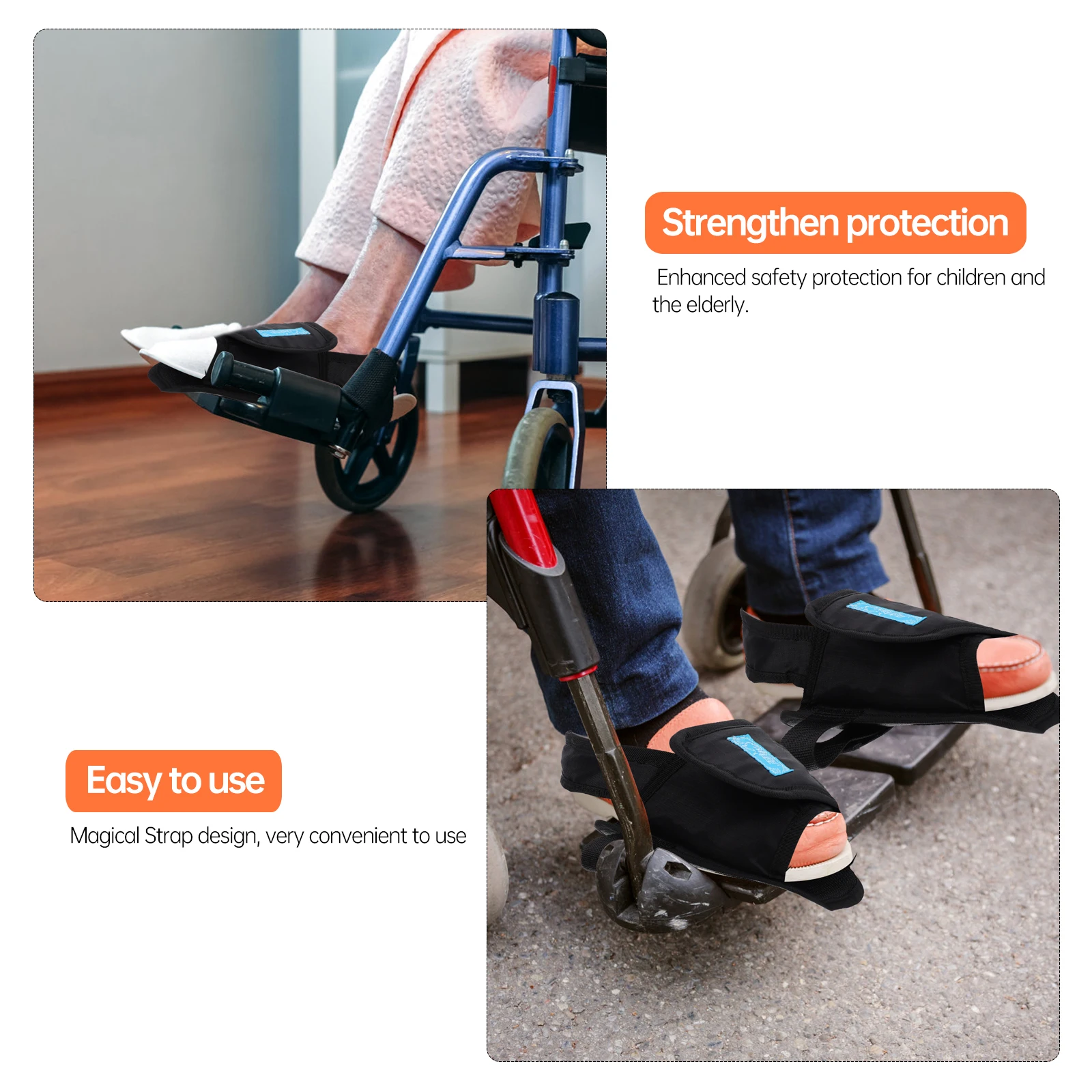 

2pcs Wheelchair Shoes Holder Belt Black Nylon Fixed Strap for Feet Elderly Care Supplies Shoe Rest Wheelchairs