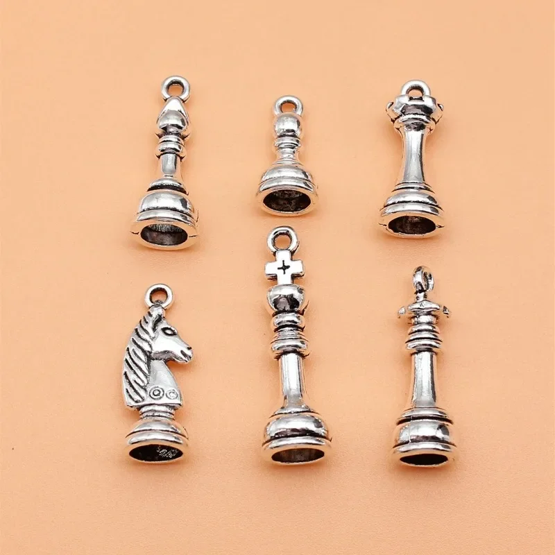 6Pcs/Set Charms Chess  Pendant Fit Vintage Tibetan Bronze DIY For Handmade Jewelry Accessories