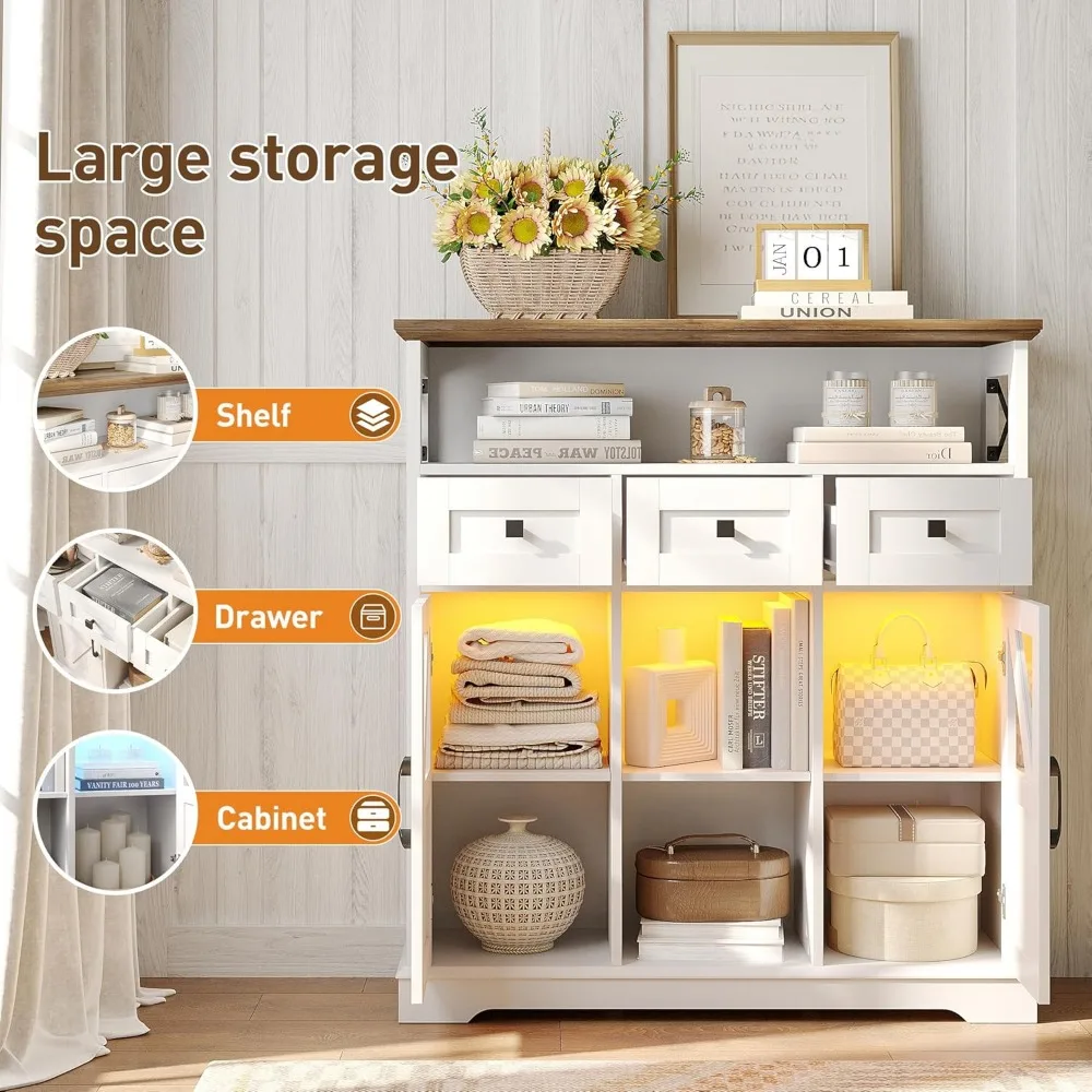 Buffet de ferme moderne 37 avec éclairage LED et tiroirs de rangement