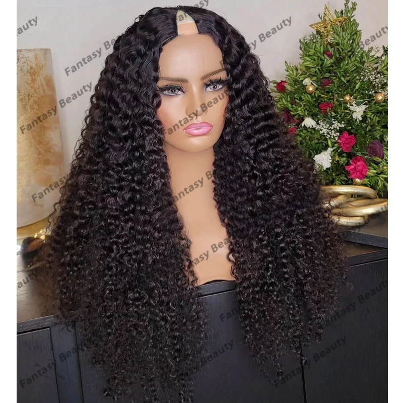 

250Density Thick Kinky Curly Natural Black Easy Wear Middle V Part Wigs for Women Glueless 100% Indian Remy Human Hair Wigs