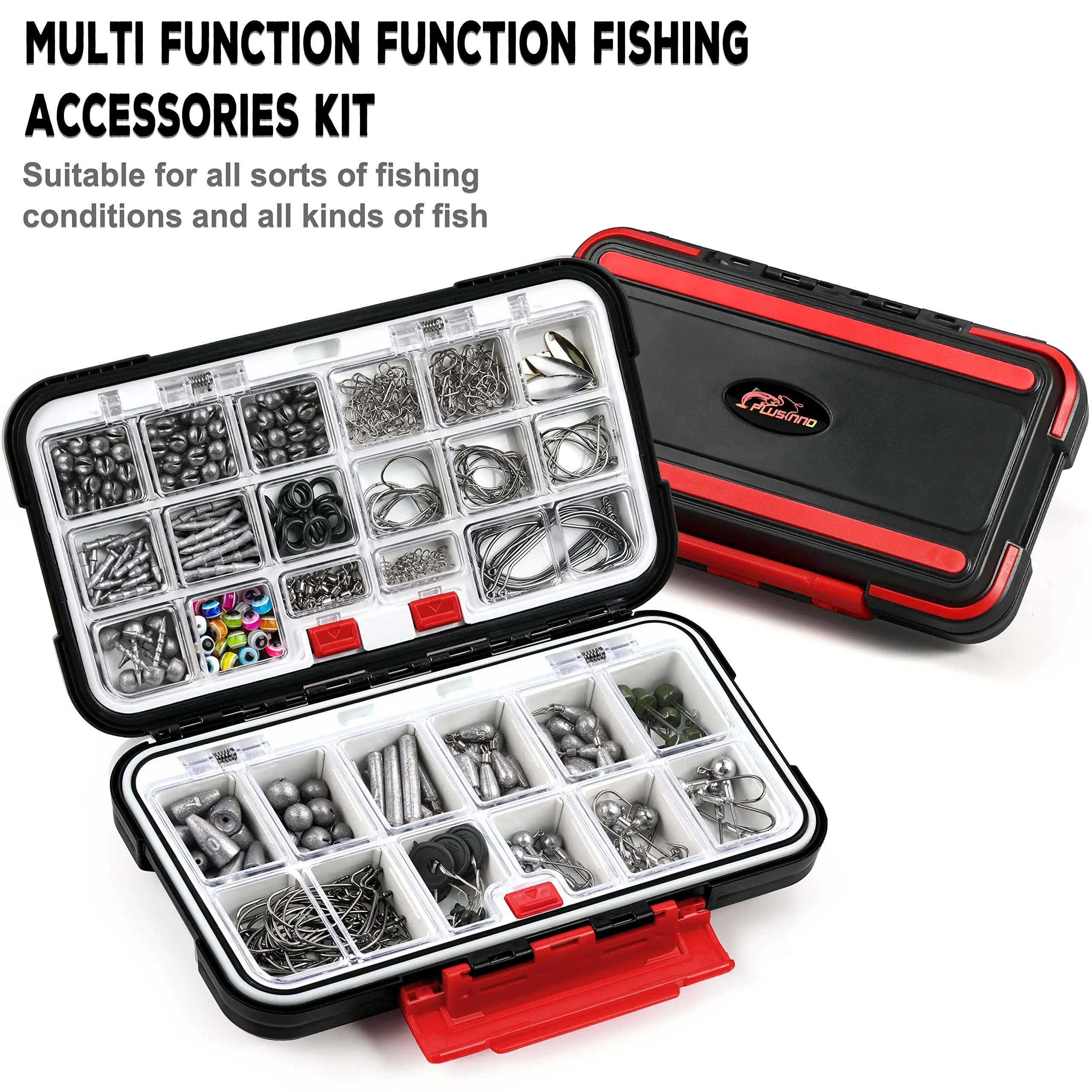 PLUSINNO 387pcs Fishing Accessories Kit, Fishing Tackle Box with Tackle Included, Fishing Lures, Fishing Hooks,Crappie