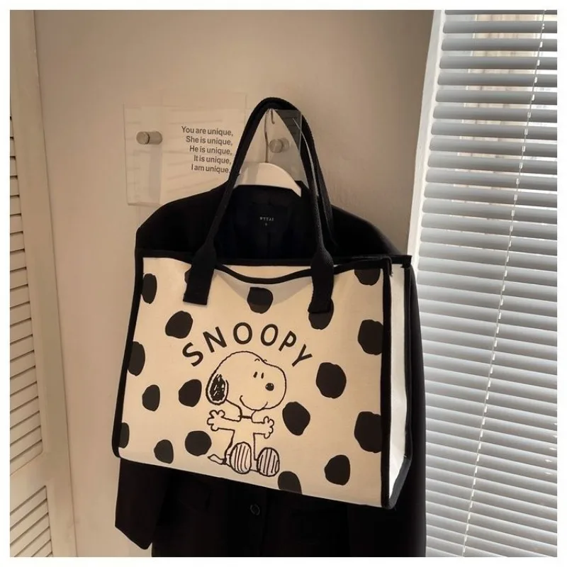 Kawaii Snoopy fashion personality cartoon print simple and versatile large capacity single shoulder portable canvas bag gift