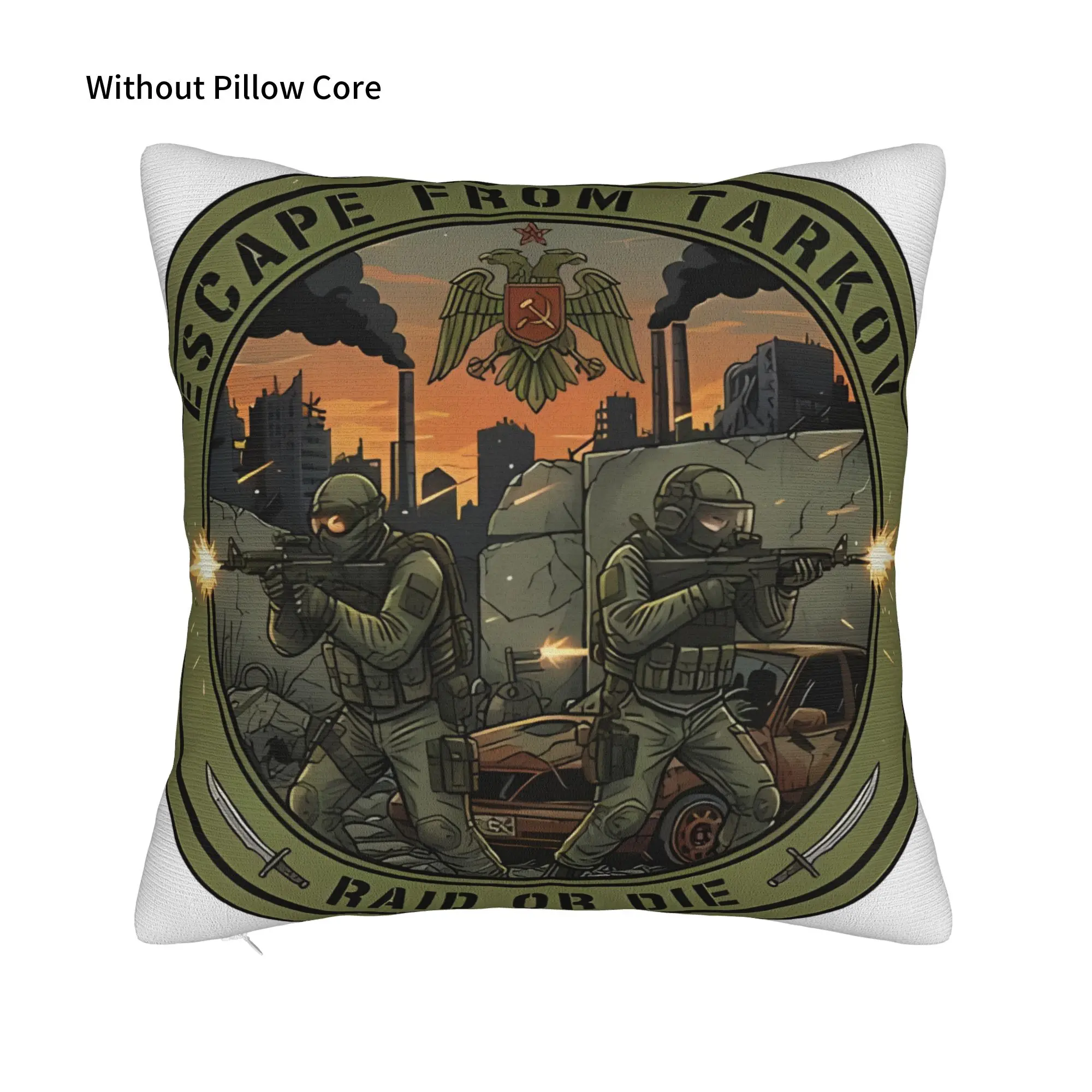 Raid Or Die Escape From Tarkov  Decorative Pillowcases for Cozy Escape From Tarkov Pillow Cover Zipper Closure