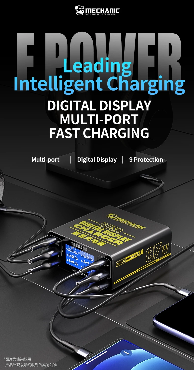 MECHANIC OFFICIAL Digital Display Multi-Port Charger F-Power 6 40W/6S 50W/6P 87W Visual Charging For Mobile/Phone Repair
