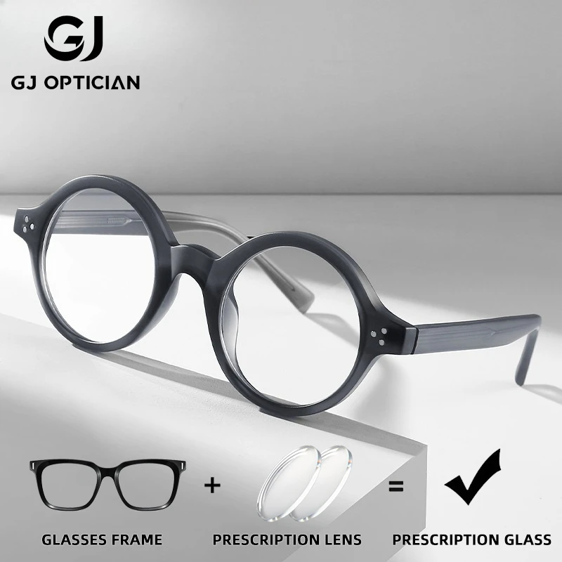 

GJ OPTICIAN Retro Round Plastic Titanium Prescription Myopia Glasses Personalized Anti Blue Light Progressive Fashion Glasses