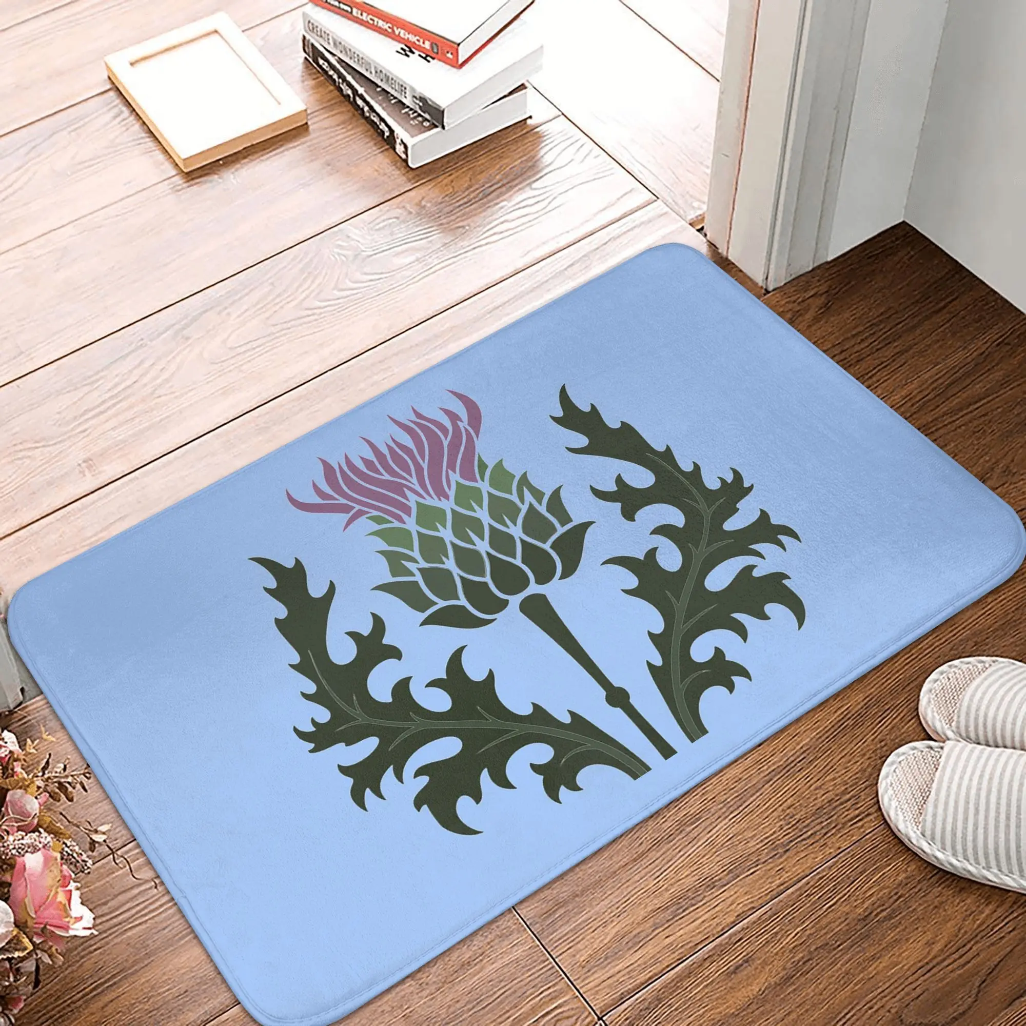

Scottish Thistle Flower of Scotland on Pale Blue Anti-slip Doormat Floor Mat for Kitchen Entrance Home Bathroom Footpad Mats