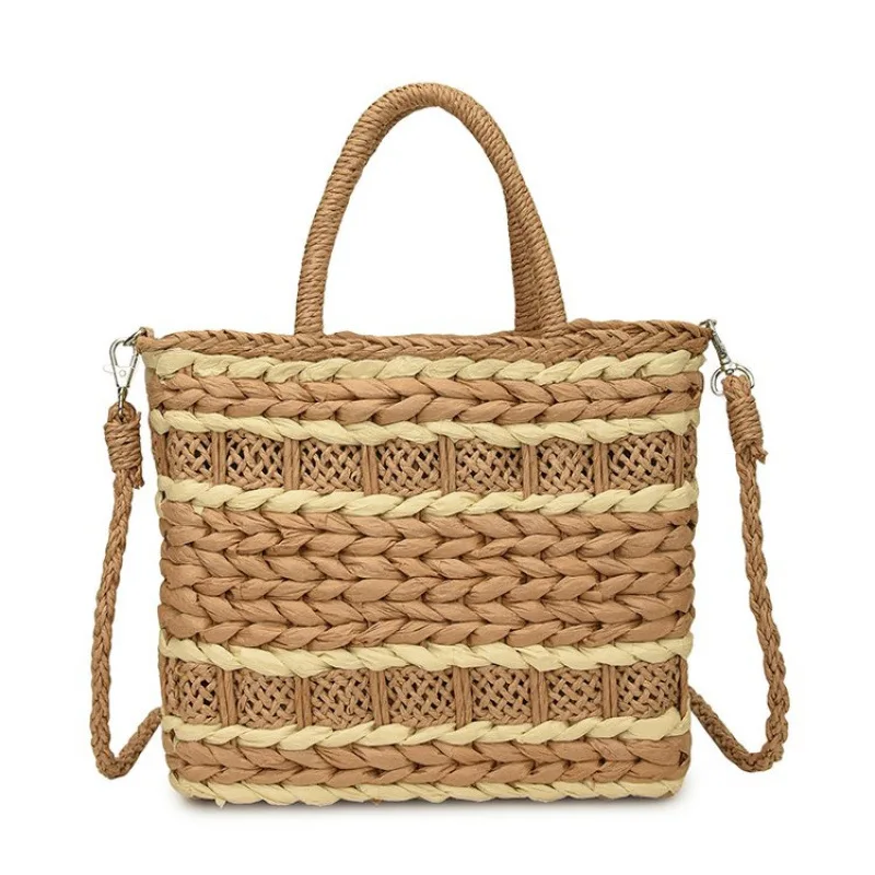 

2025 New Fashion Rattan Straw Woven Basket Bag Women Beach Tote Bag With Pendant Bohemian Adjustable Chain Strap Shoulder Bag