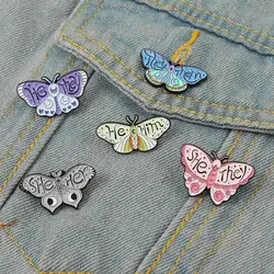 Butterfly Pronouns Enamel Pins Custom SHE HER HE HIM THEY THEM Brooches Lapel Badges Insect Jewelry Gift for Kids Friends