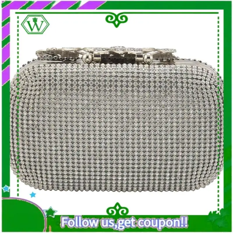 

A18P-Unique Clasp Silver Diamante Crystal Diamond Evening Bag Clutch Purse Party Bridal Prom
