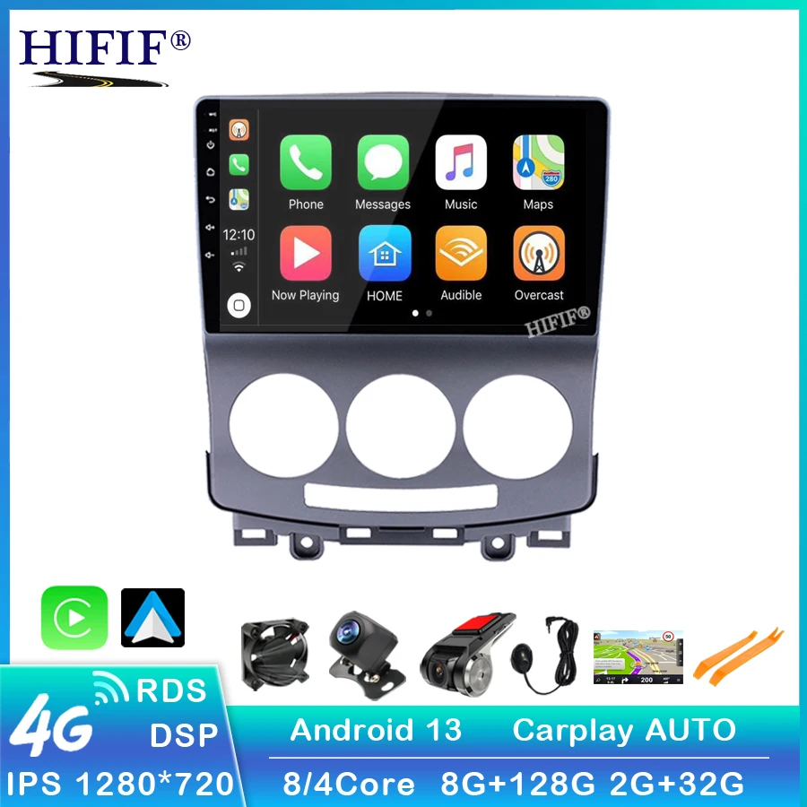 Carplay AI Voice Control 4GB+64GB DSP Android 13 For Mazda 5 2005-2010 Car Radio Multimedia Video Player Navigation GPS 2 din