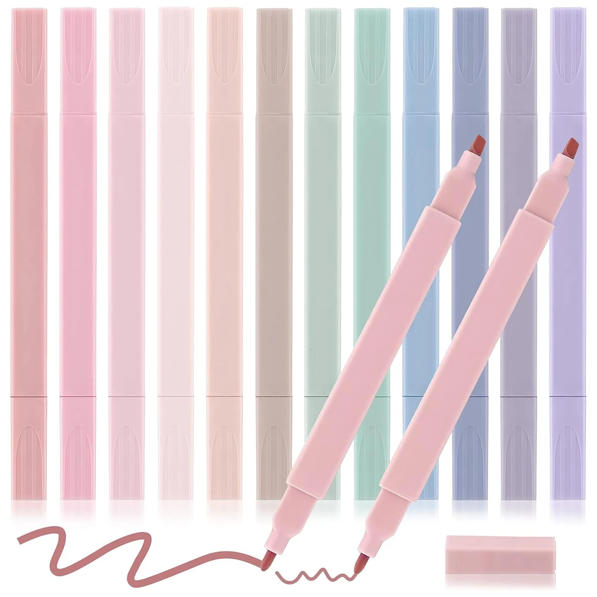 12 Pcs Soft Light Dual Tips Color Highlighters 12 Colors Marker Pens, School Supplies Marking Painting Coloring DIY Diary