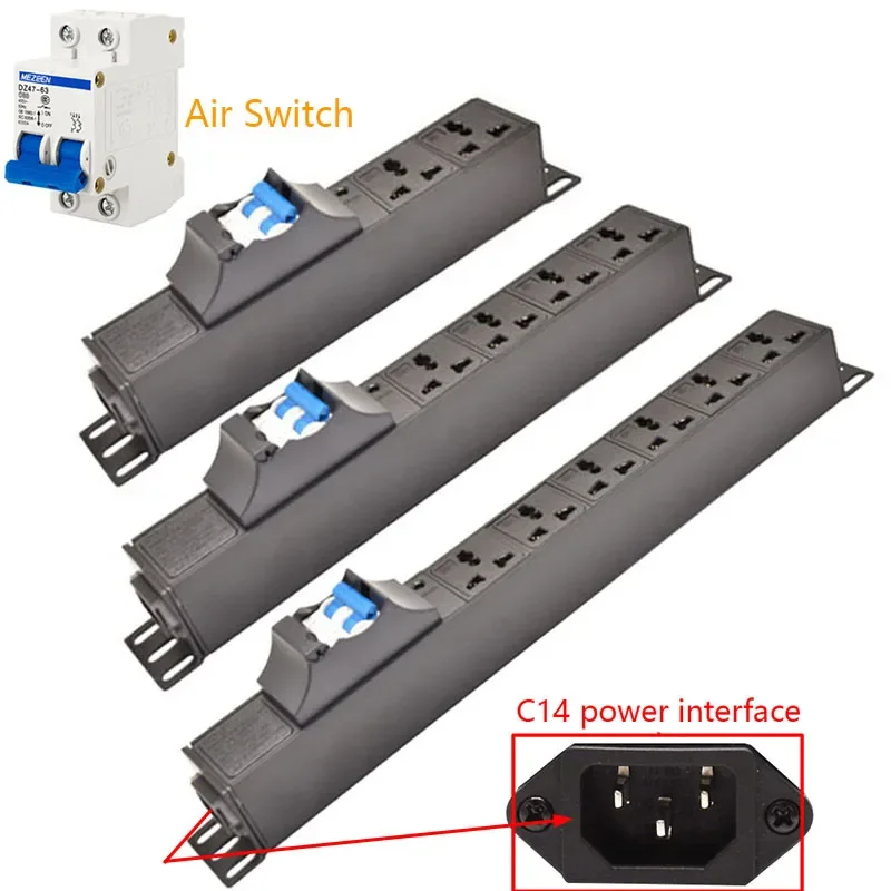 

Cabinet Rack Mount PDU Power Strip C14 interface 16A Circuit breaker 2-8Ways Universal Socket Outlets Indicator Light