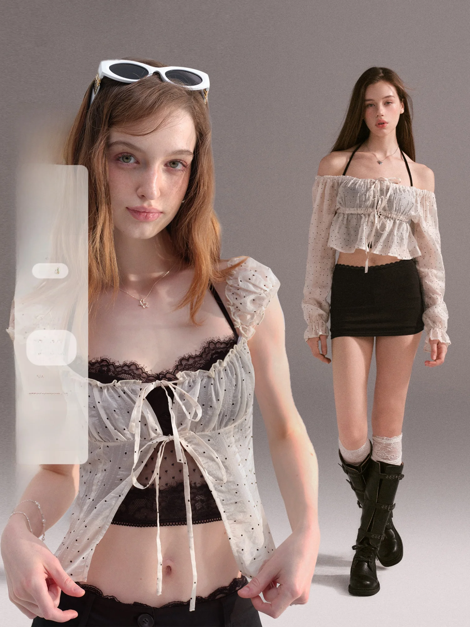 

M Studio Spicy Girl Design Sensual Pure Desire Кружевной топ в горошек с ремешками Женский модный летний наряд Ткань