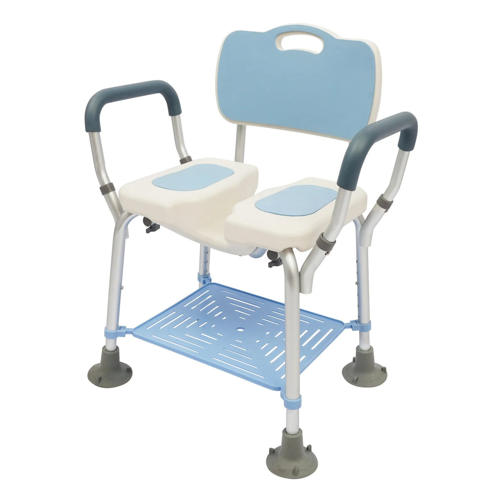 Shower Chair with Backrest Armrest Storage Rack Shower Head Holder 6 Level Height Adjustable Bath Seat Anti-Slip Suction Cups Cutout Seat Shower Bench for Elderly Pregnant Disabled Bathroom Safety