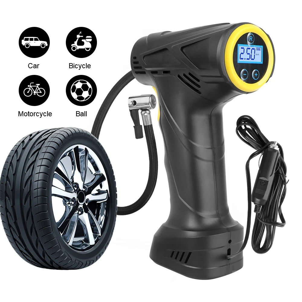 With LED light 120W for Car Bicycle Digital Display Portable Car Tire Inflator Inflatable Pump Car Air Compressor Wireless/Wired