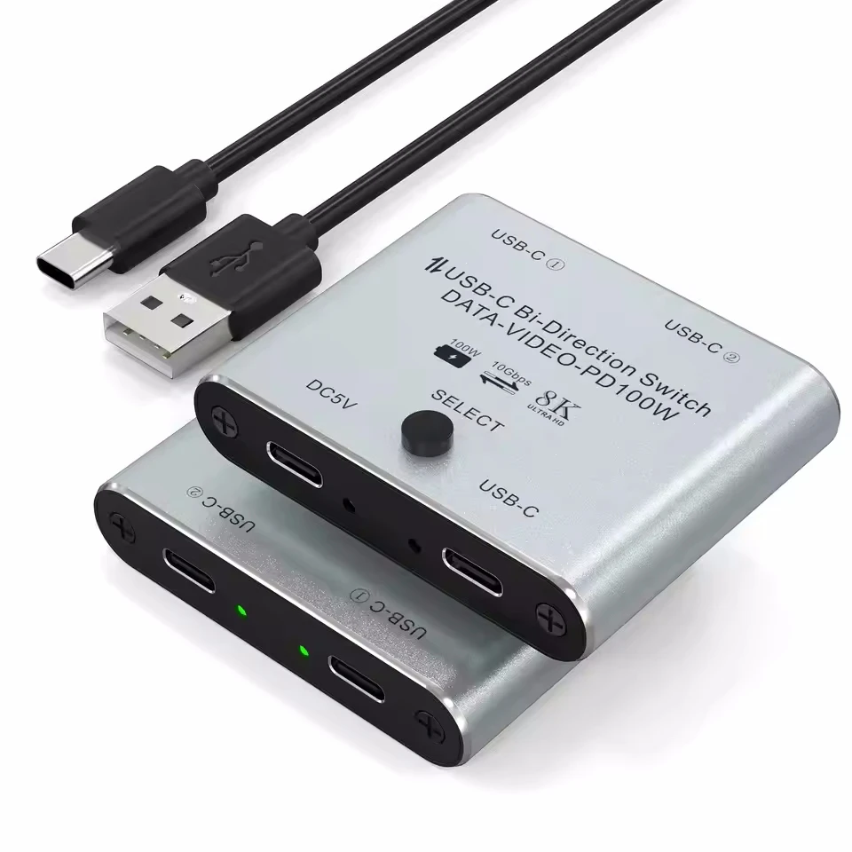 8K USB C Switch Splitter Bi Directional USB C Switcher KVM 8K@60Hz 4K@144Hz Video +10Gbps Data For Multiple Source No USBC line