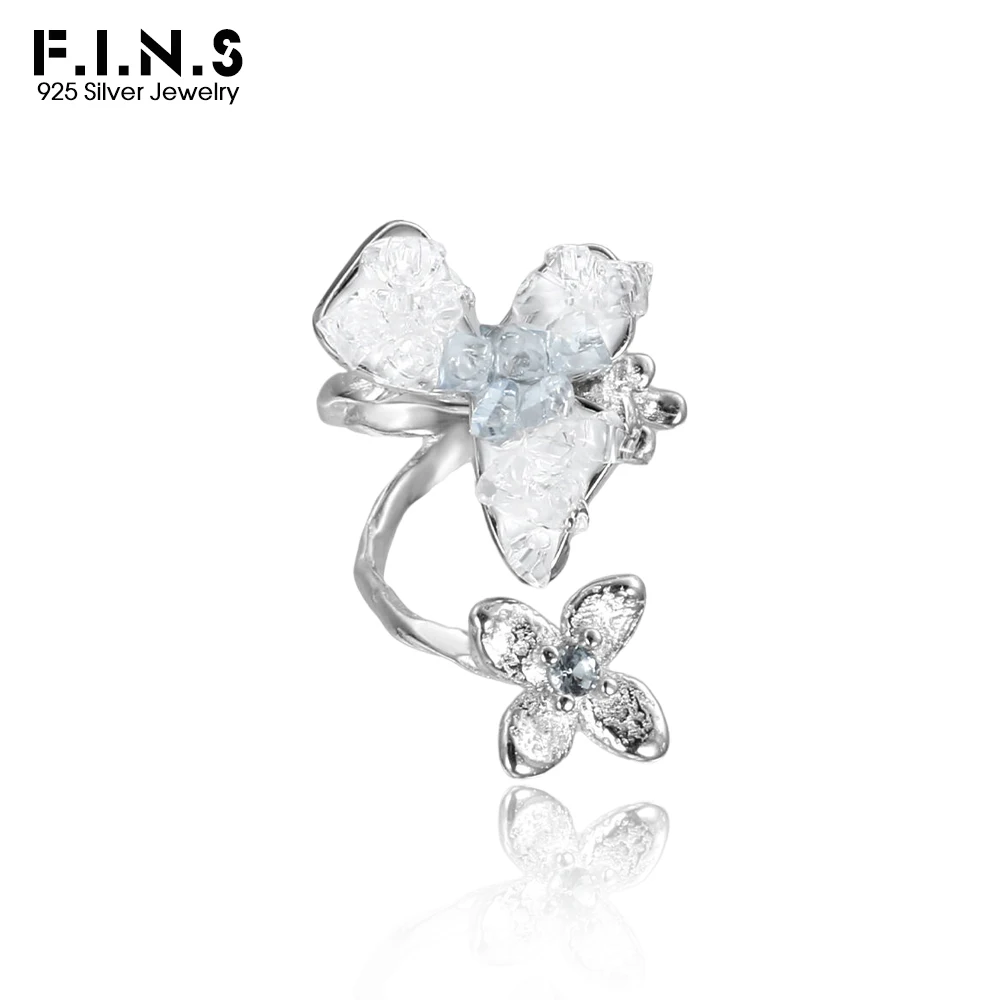 

F.I.N.S 1PC Broken Ice Blue Flower S925 Sterling Silver Clip Earring Irregular Broken Spinel Stones Earcuff Catilage Jewelry
