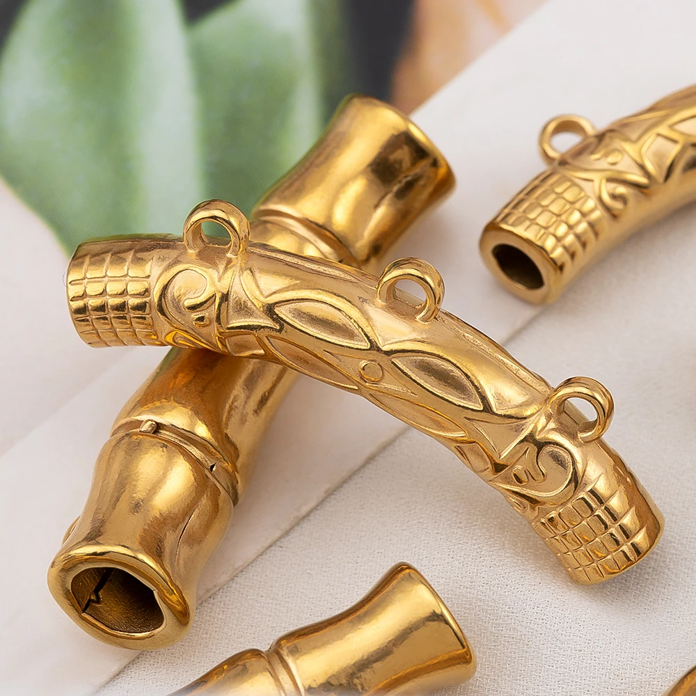 Stainless Steel Charms Bamboo Pendant Bail Curved Tube Bead 3 Hole Connector DIY Jewelry Necklaces Bracelets Making Accessories