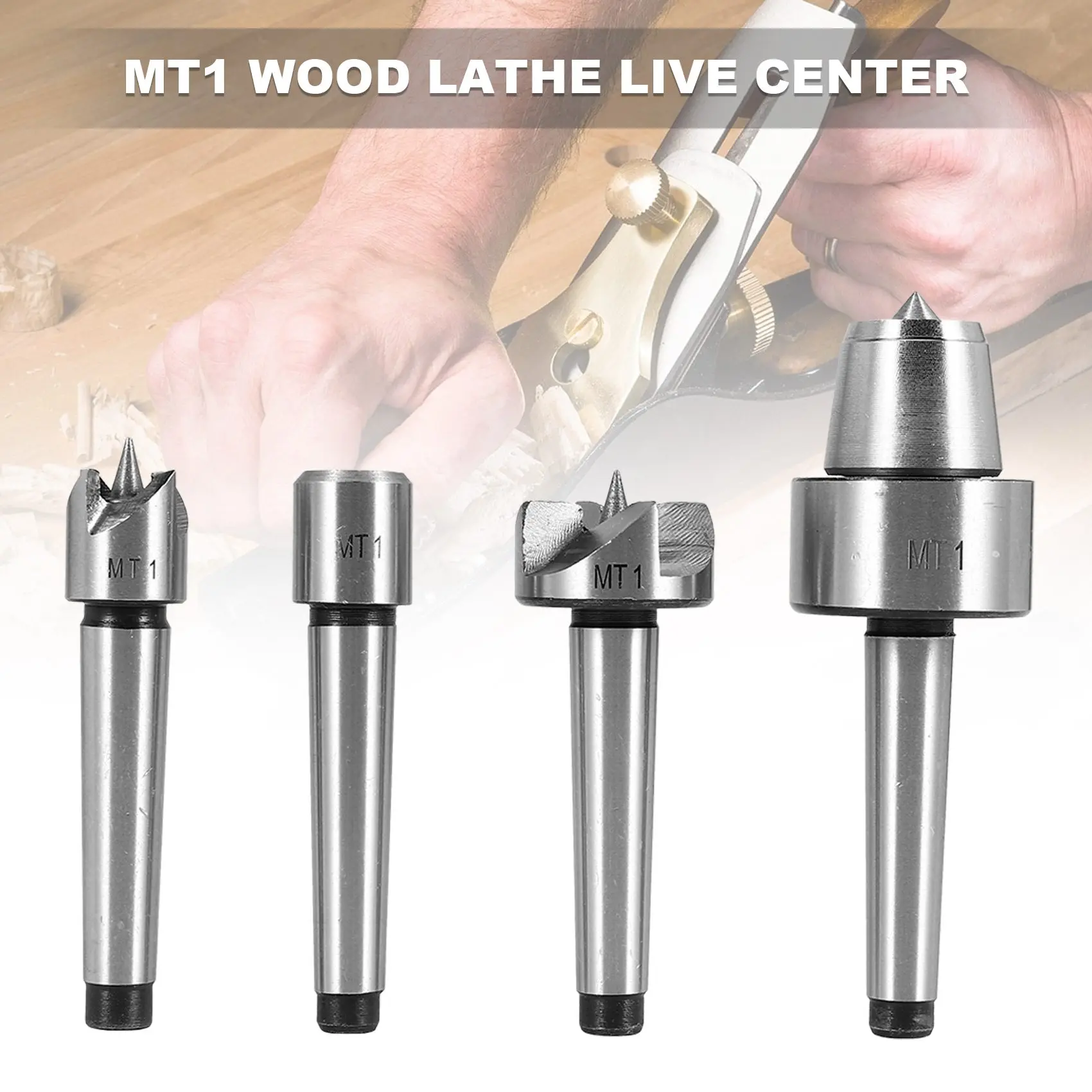 

TFBC 4pcs MT1 Wood Lathe Live Center And Drive Spur Cup MT1 Arbor with Wooden Case