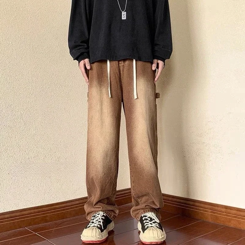 Gerade Herrenjeans aus Baumwolle, Kpop Y2k, Streetwear-Hose, luxuriös, gestapelt, neu in Vintage-Ästhetik, 2025, modische männliche Cowboy-Hose