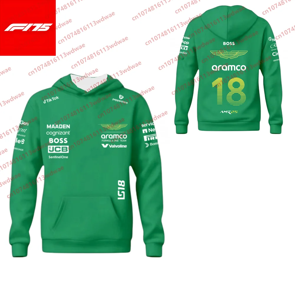 

Unisex Hoodie Formula 1 Aston Martin Racing Team Long Sleeve Spain Racer T-Shirt LANCE STROLL 18 Uniform Kid Jeresy Sweaters