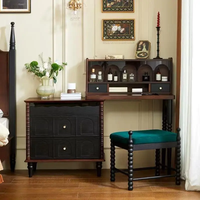 

retro solid wood American dresser dresser integrated bedroom chest black storage makeup bedside mirror