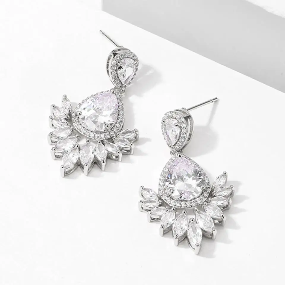 ZAKOL Exquisite Fashionable Zircon Dangle Earrings For Women Shining Charming Bridal Wedding Party Jewelry Accessories