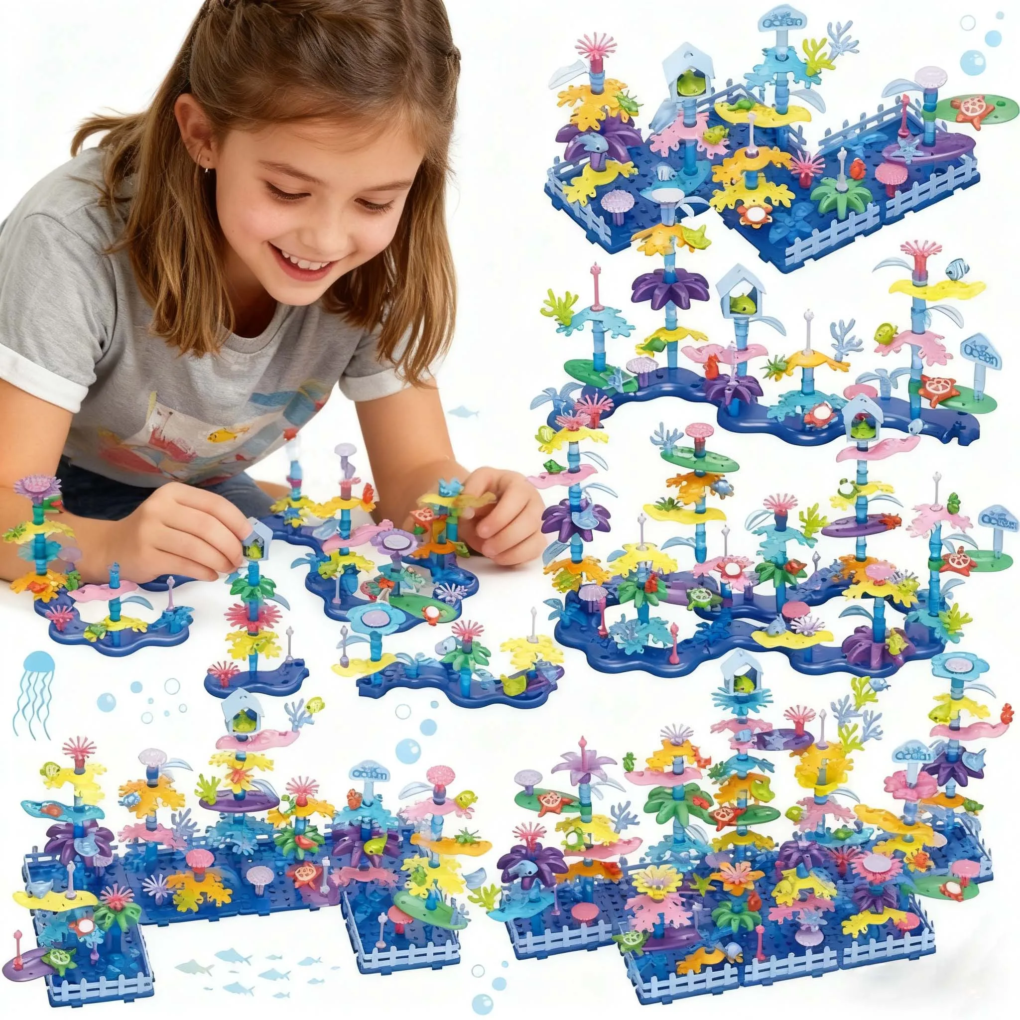 الفتيات المحيط المرجان اللبنات الاطفال زهرة حديقة باقة اللعب الإبداعية تزايد DIY بها بنفسك حديقة الأزهار بين الوالدين والطفل