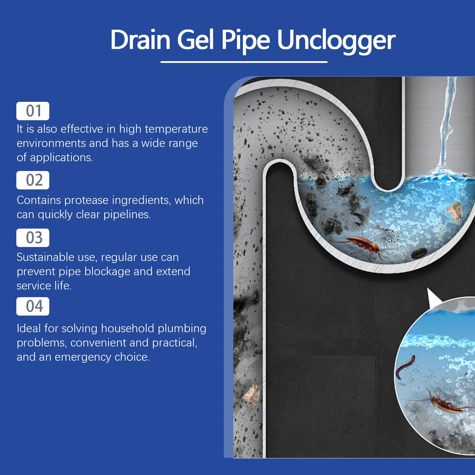Drain Cleaner Powder Kitchen Pipe Dredge Deodorant Toilet Sewer Clogging Remover Powder Closestool Bathroom Dredging Agent Sink view 6