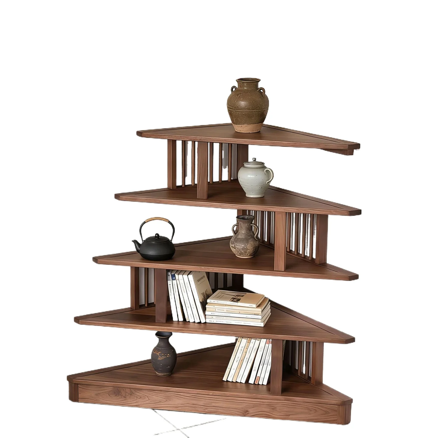 Chinese-style North American Black Walnut Bookshelf Song-style Aesthetic Solid Wood Corner Rack Living Room Corner Display Rack