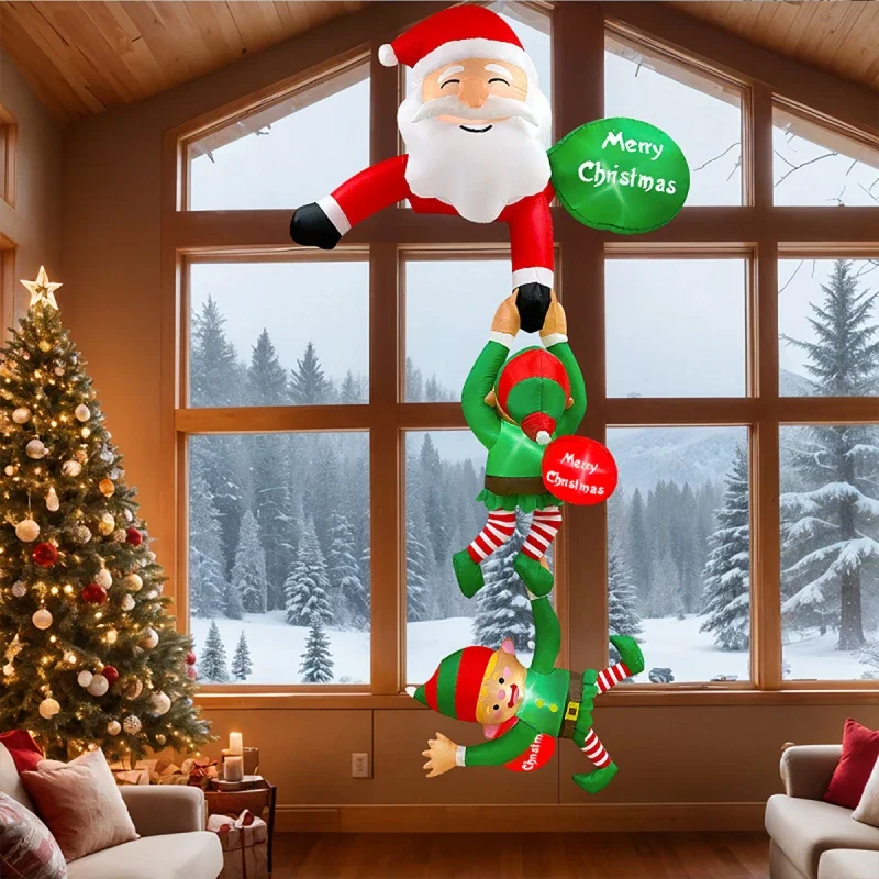 Santa Claus pulls two elves garden ornament LED Christmas inflatable decoration air mold LED lighting