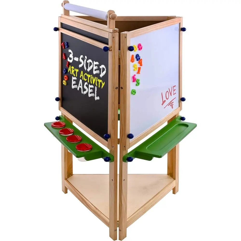 

Sided Art Station, Wooden Activity Easel with Paper Roll & Shel - Easel, Magnetic Whiteboard, Chalkboard Artist Station & Plasti