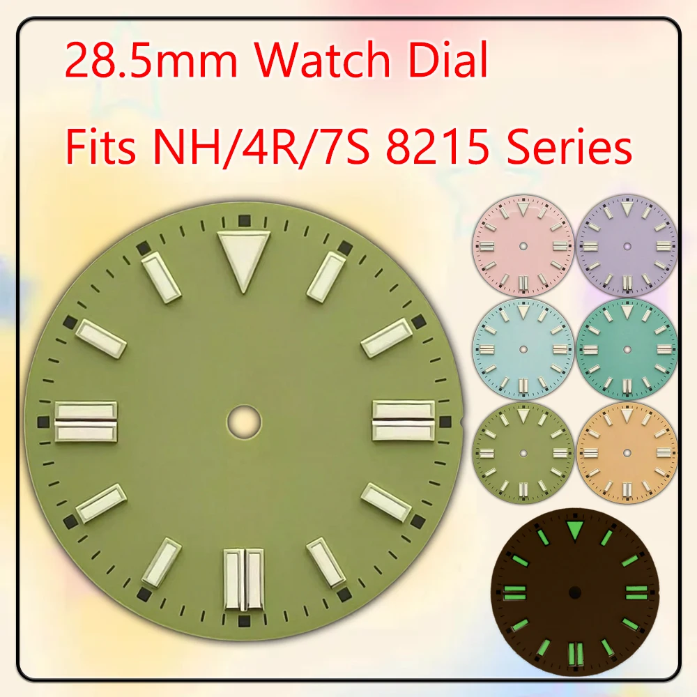 28.5mm Watch Dial with C3 Green Lume Enamel Finish Compatible NH35 NH36 4R35 4R36 7S Movement Watch Modding Accessories
