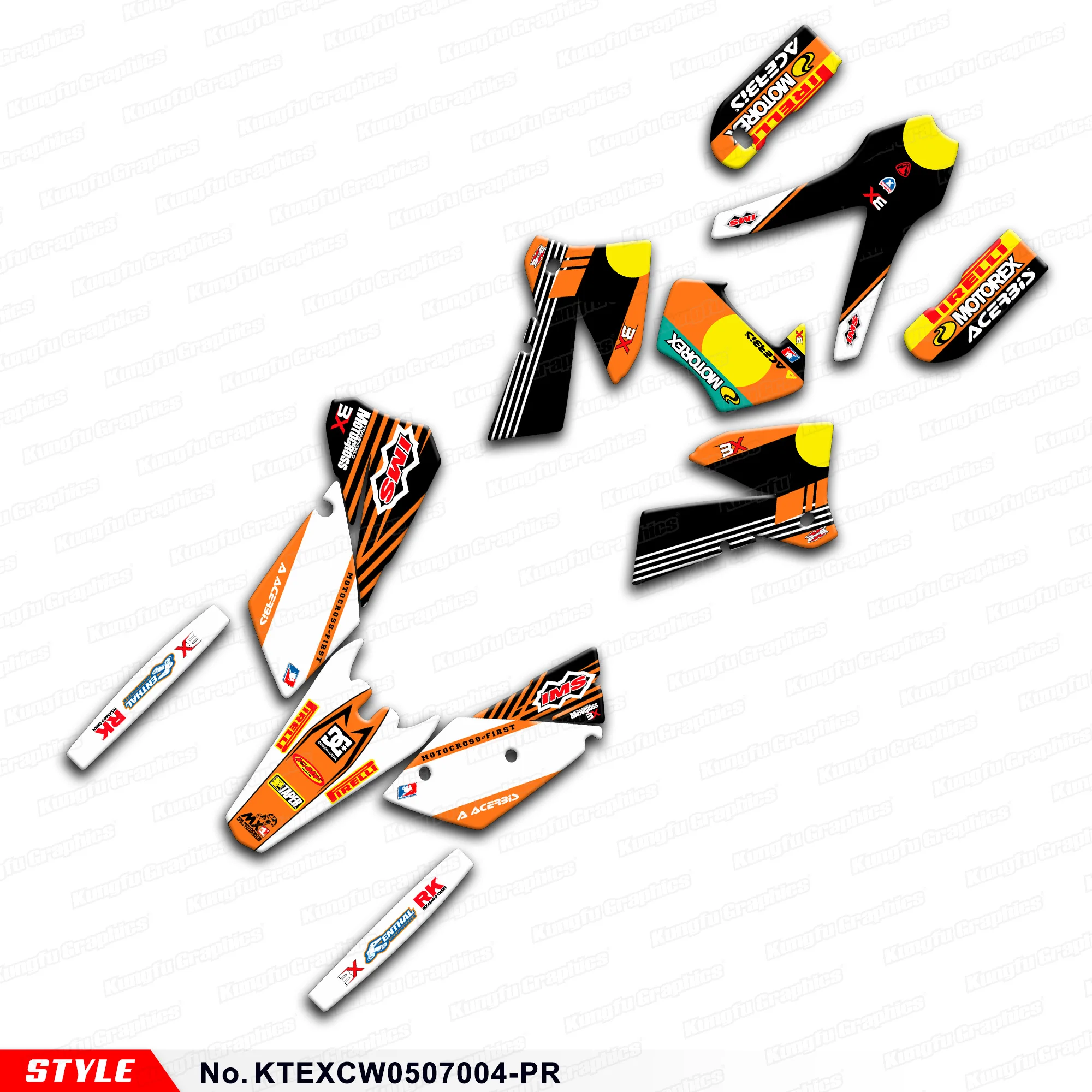 

Aftermarket Stickers MX Graphics Kit for KTM 125 200 250 300 400 450 525 EXC EXC-F 2005 2006 2007, Style No.KTEXCW0507004-PR