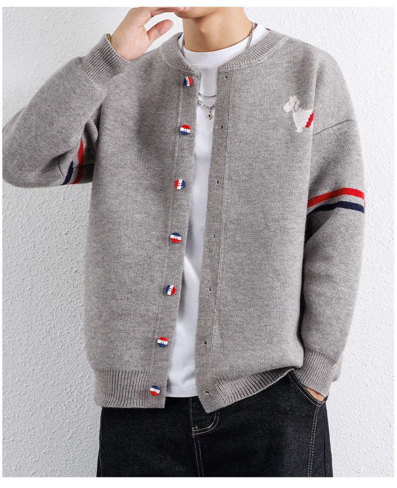 Neuer Designer-Strickcardigan mit Luxuriösem Niedlichem Kleinen Hundeaufdruck für Herbst und Winter, Klassischer Knopfleisten-Strickpullover, Modischer Personalisierter Pullover – Detail 6