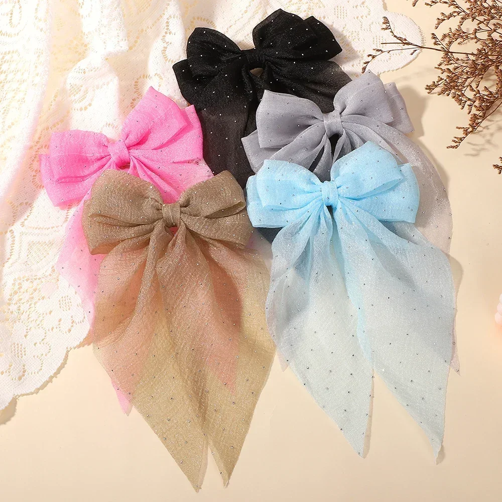 3Styles Girls Long Big Bow Float Satin Clips Back Head Hair Clip Wine Red with The Same Temperament Elegant Hair Accessories - Image 6