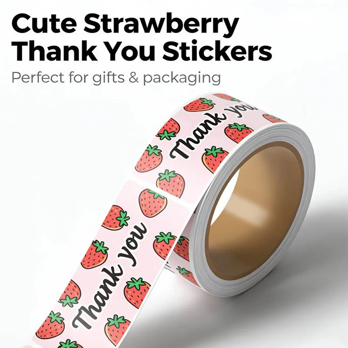 120Pcs Roll Strawberry Thank You Stickers Pink Rectangular Adhesive Labels for Gift Packaging Handmade Sealing Stationery Decor view 2