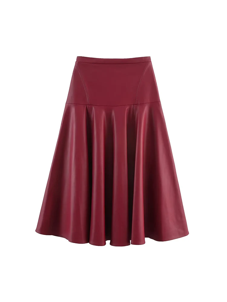 

European and American style autumn new fashion trend temperament women's clothing mid-waist faux leather midi midi skirt