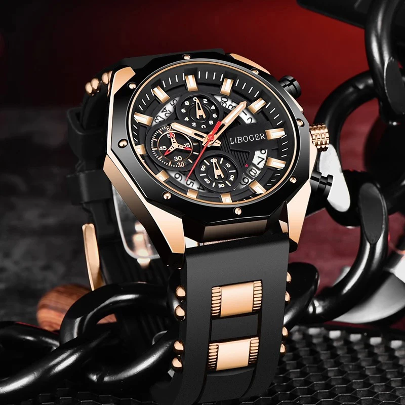 Fashion Business Men Watch Top Brand High Quality Auto Date Big Dial Silicone Strap Sports Quartz Watches For Him Gifts