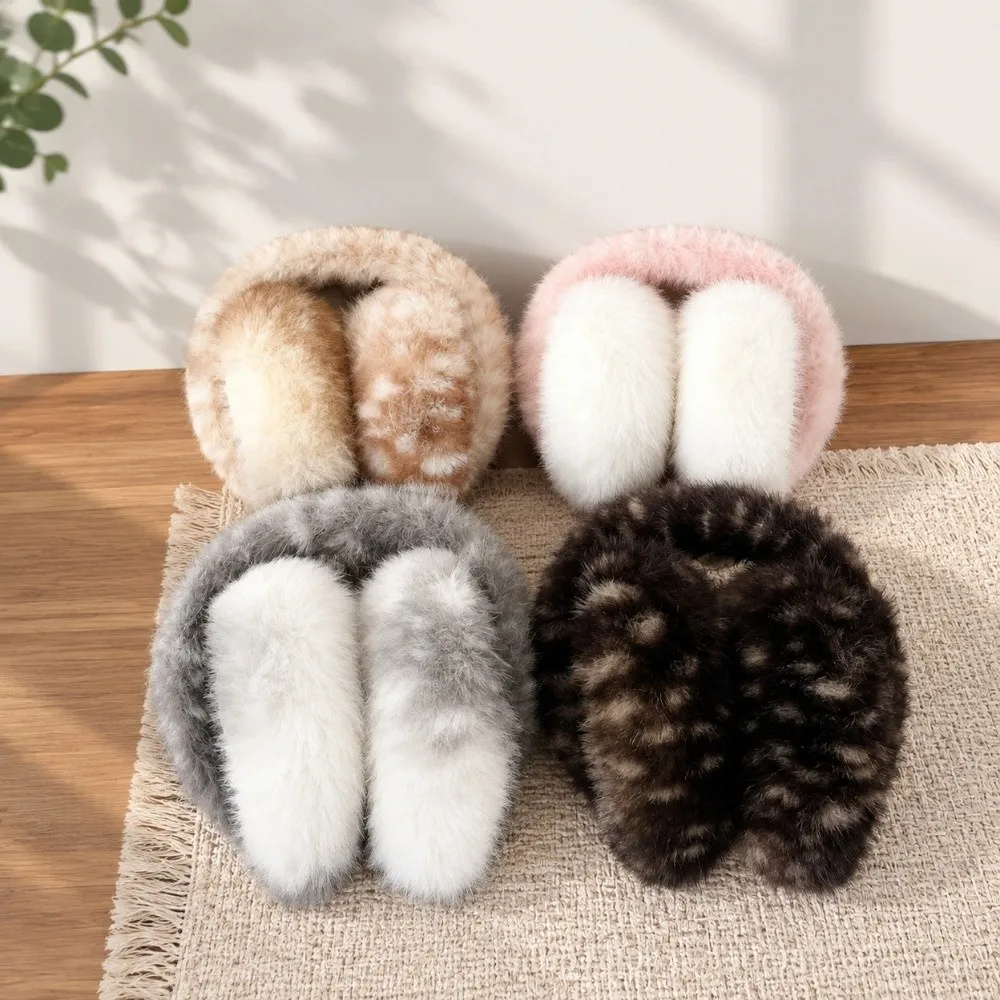 Cute Elk Ear Muffs Leopard Print Folding Ear Warmer Warm Windproof Ear Cover Women