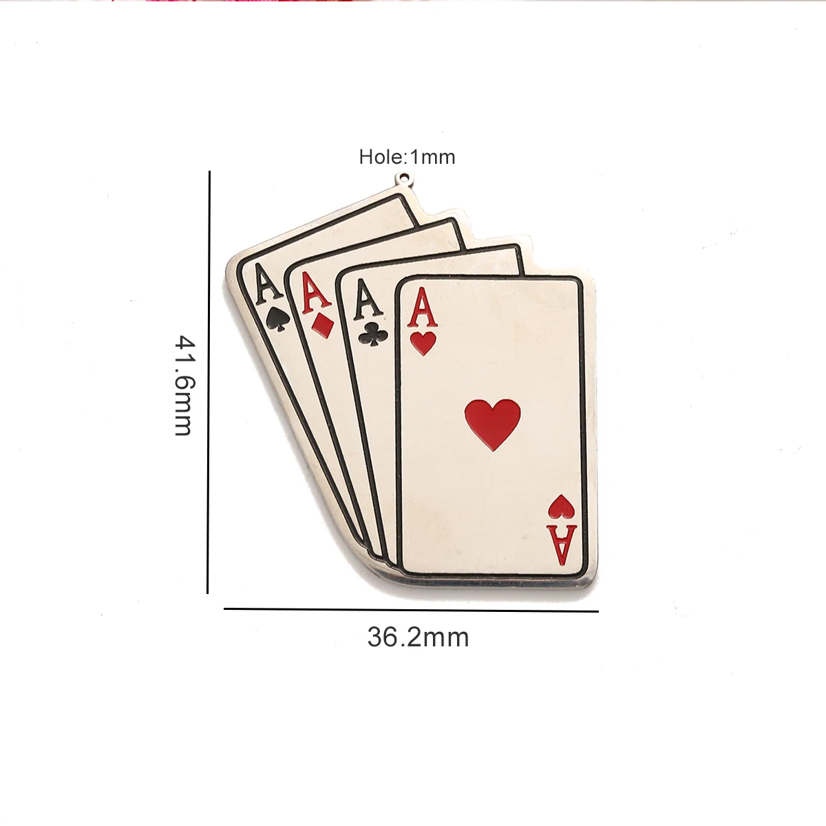 2pcs Creative Playing Cards Enamel Pendant Red Heart Funny 18k Stainless Steel DIY Necklaces Jewelry Gifts Accessories Wholesale